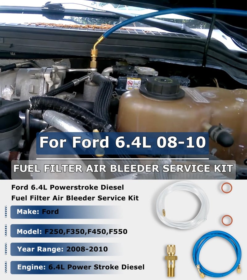 Camoo Fuel Filter Air Bleeder Service Kit With Poly Hose & Banjo Bolt For 2008 2009 2010 Ford 6.4L Powerstroke Diesel Engines F250 F350 F450 F550 - Image 2